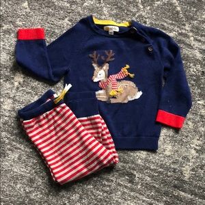 Baby Boden reindeer sweater and pant outfit